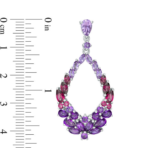 Multi-Gemstone Floral Cluster Open Marquise Drop Earrings in Sterling Silver