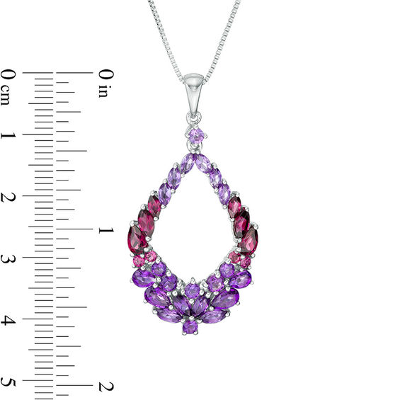 Multi-Gemstone Floral Cluster Open Marquise Drop Pendant in Sterling Silver