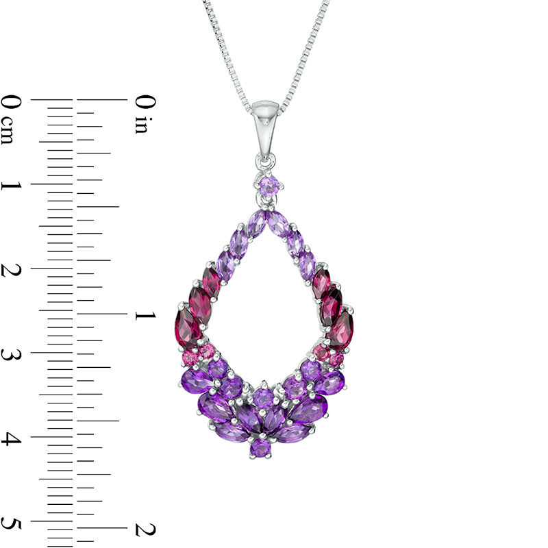Main Image 3 of Multi-Gemstone Floral Cluster Open Marquise Drop Pendant in Sterling Silver