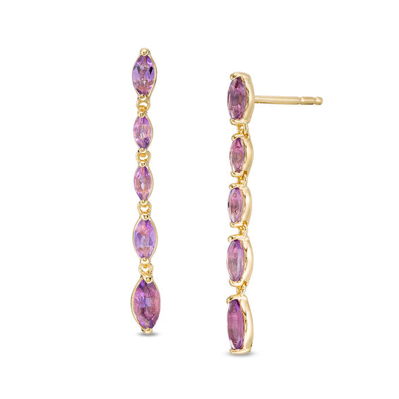 Marquise Amethyst Graduated Linear Drop Earrings in Sterling Silver with 14K Gold Plate