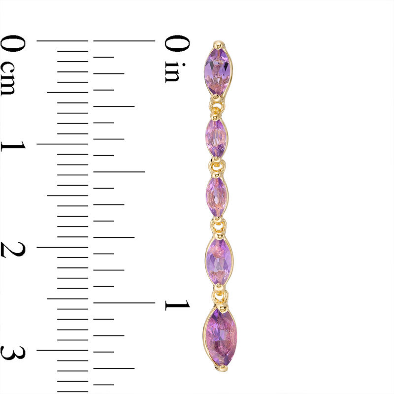 Marquise Amethyst Graduated Linear Drop Earrings in Sterling Silver with 14K Gold Plate