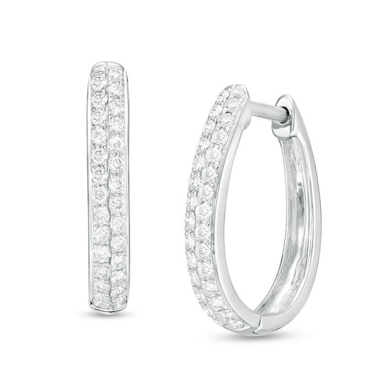 1/2 CT. T.w. Diamond Two Row Oval Hoop Earrings in 10K White Gold