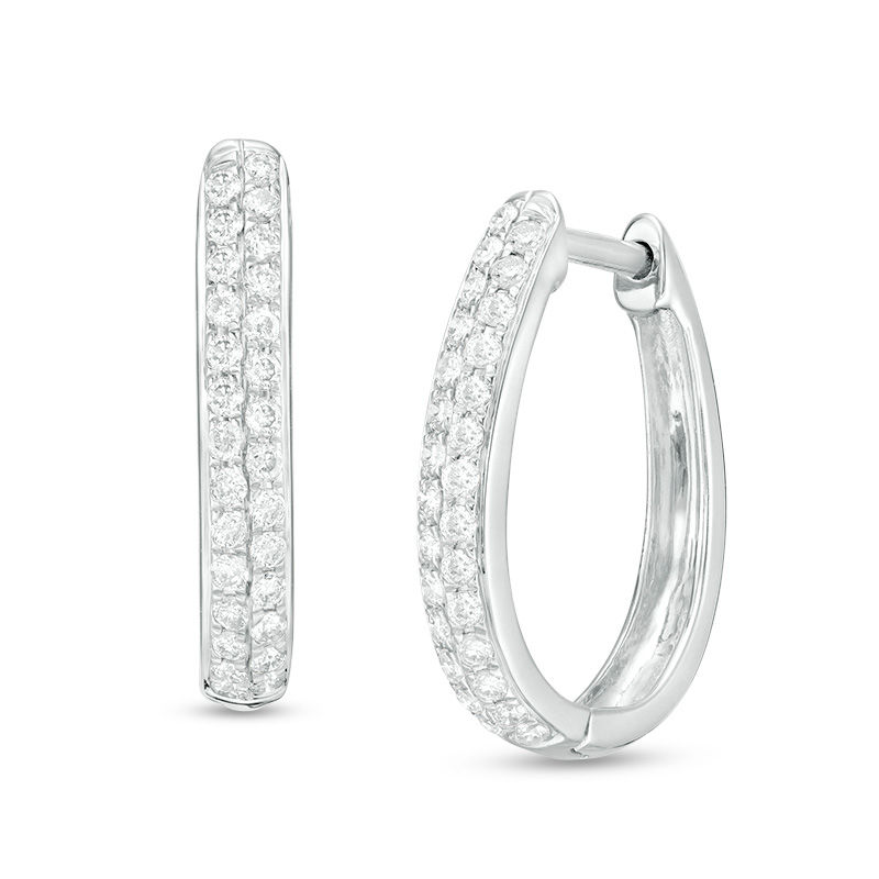 Main Image 1 of 1/2 CT. T.W. Diamond Two Row Oval Hoop Earrings in 10K White Gold
