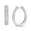 Thumbnail Image 1 of 1 CT. T.W. Diamond Three Row Oval Hoop Earrings in 10K White Gold