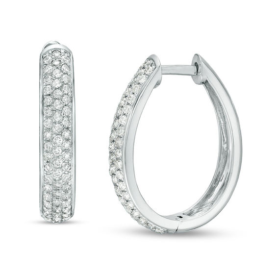 1 CT. T.w. Diamond Three Row Oval Hoop Earrings in 10K White Gold