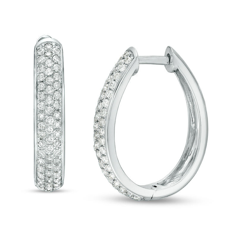 Main Image 1 of 1 CT. T.W. Diamond Three Row Oval Hoop Earrings in 10K White Gold