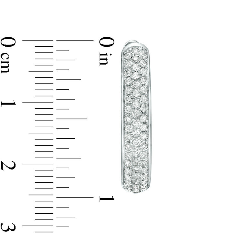 Main Image 3 of 1 CT. T.W. Diamond Three Row Oval Hoop Earrings in 10K White Gold