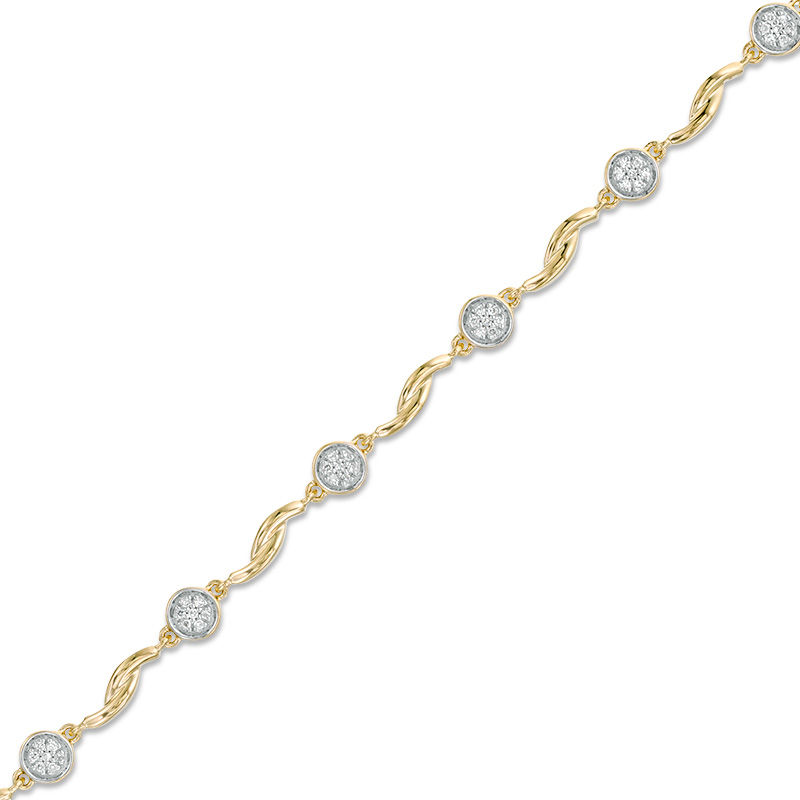 Main Image 1 of 1/5 CT. T.W. Composite Diamond Twist Station Bracelet in 10K Gold - 7.25"