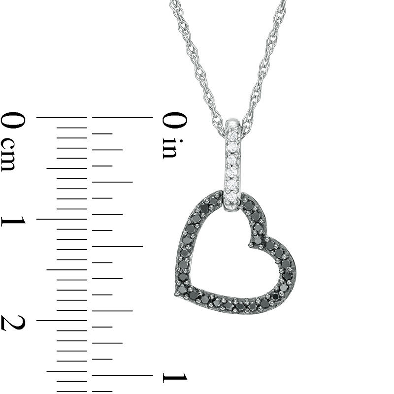 Main Image 3 of 1/6 CT. T.W. Enhanced Black and White Diamond Tilted Heart Outline Pendant in Sterling Silver