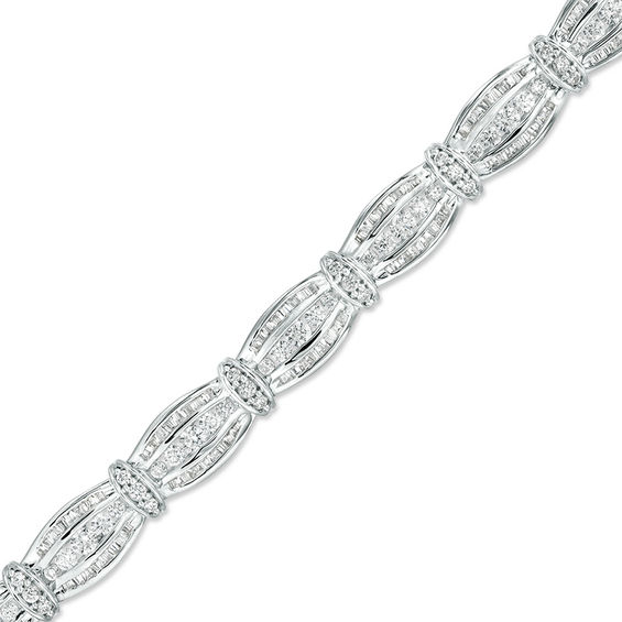 5 CT. T.w. Baguette and Round Diamond Bracelet in 10K White Gold