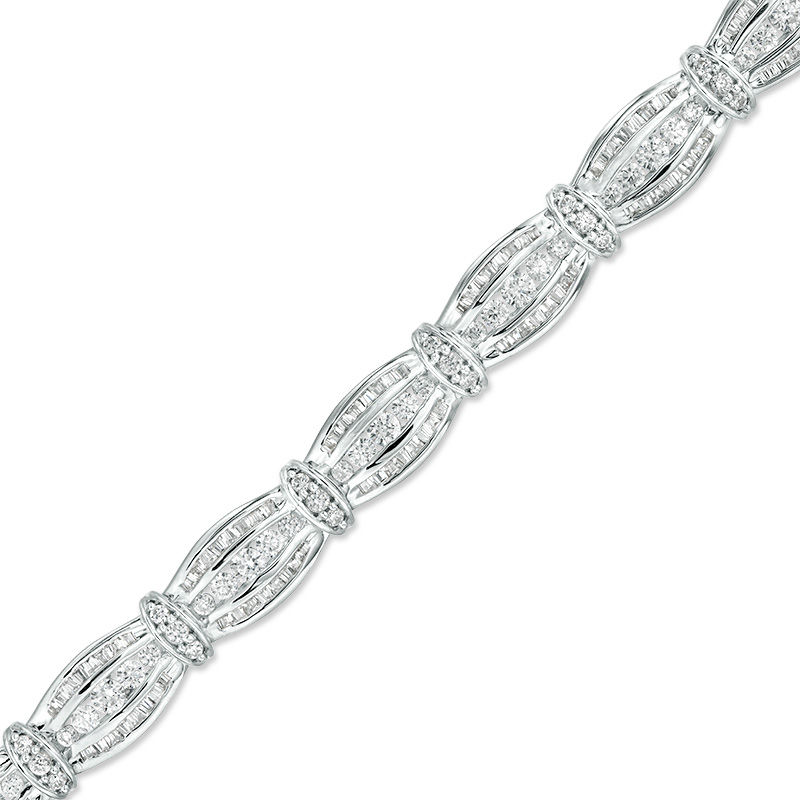 Main Image 1 of 5 CT. T.W. Baguette and Round Diamond Bracelet in 10K White Gold