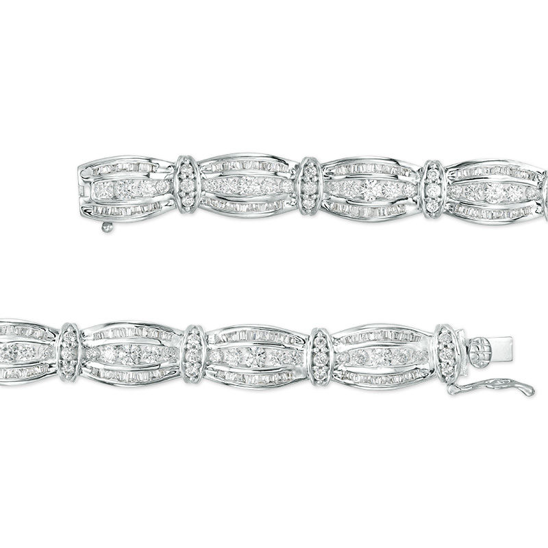 Main Image 3 of 5 CT. T.W. Baguette and Round Diamond Bracelet in 10K White Gold