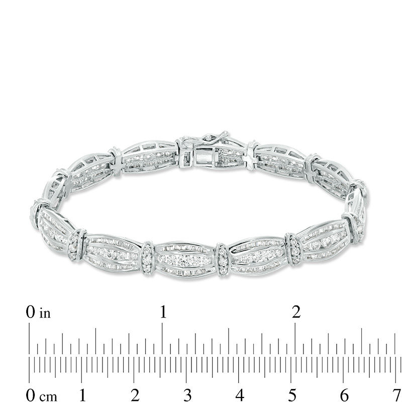 Main Image 4 of 5 CT. T.W. Baguette and Round Diamond Bracelet in 10K White Gold