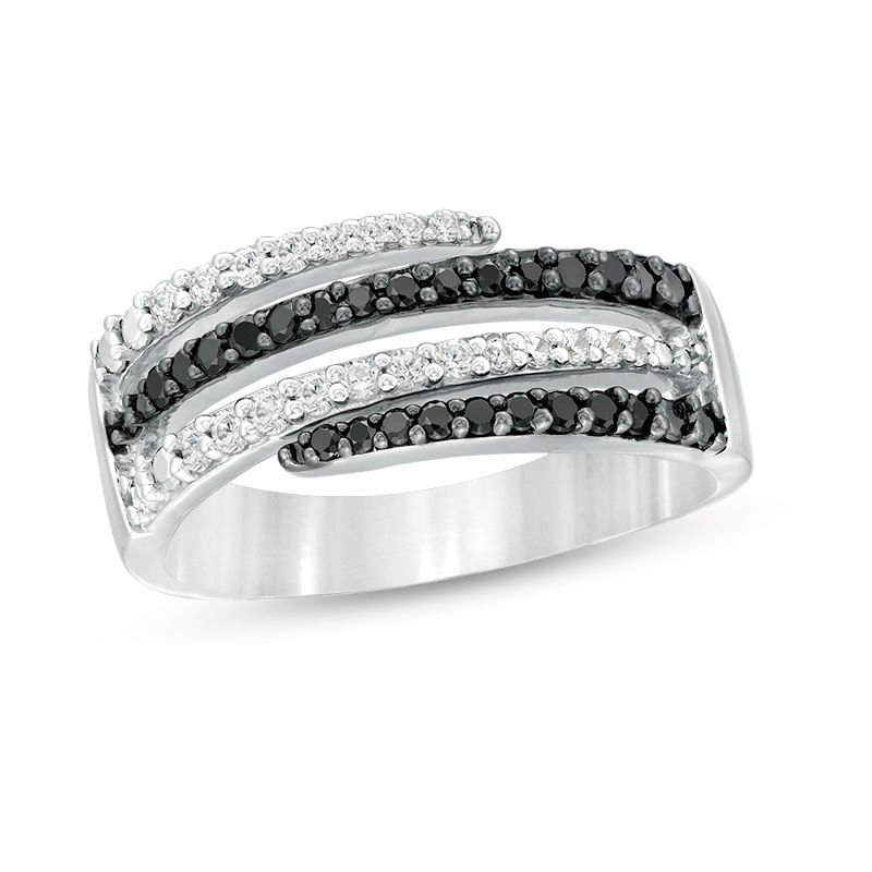 Main Image 1 of 1/2 CT. T.W. Enhanced Black and White Diamond Multi-Row Wrap Ring in Sterling Silver