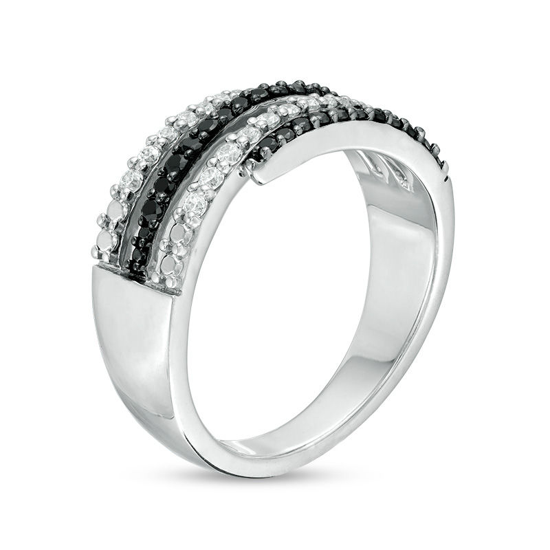 1/2 CT. T.W. Enhanced Black and White Diamond Multi-Row Wrap Ring in Sterling Silver