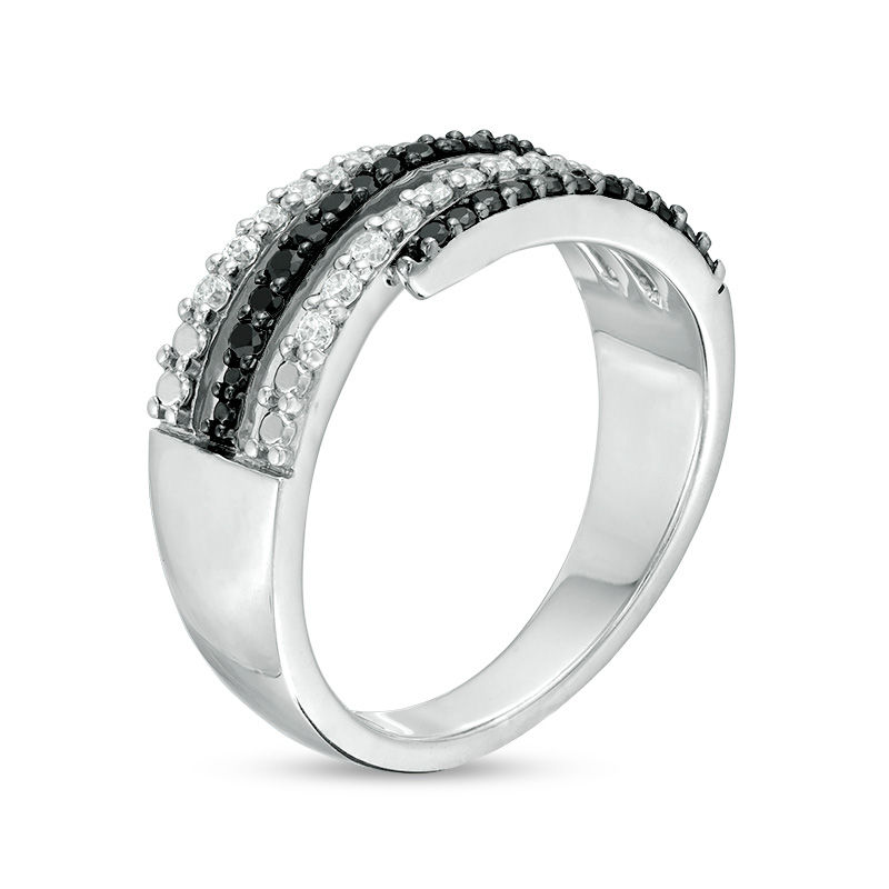 Main Image 3 of 1/2 CT. T.W. Enhanced Black and White Diamond Multi-Row Wrap Ring in Sterling Silver