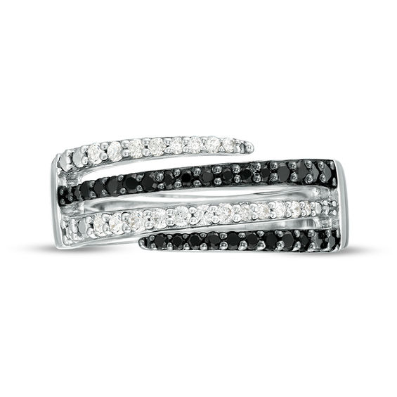 1/2 CT. T.w. Enhanced Black and White Diamond Multi-Row Wrap Ring in Sterling Silver