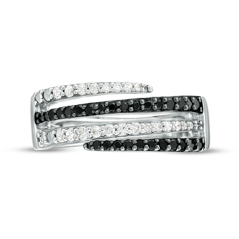 Main Image 4 of 1/2 CT. T.W. Enhanced Black and White Diamond Multi-Row Wrap Ring in Sterling Silver