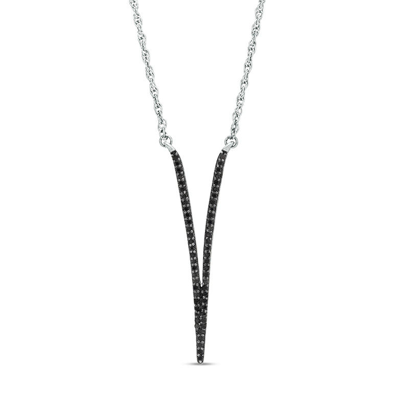 Main Image 1 of 1/4 CT. T.W. Black Diamond Deep "V" Necklace in Sterling Silver
