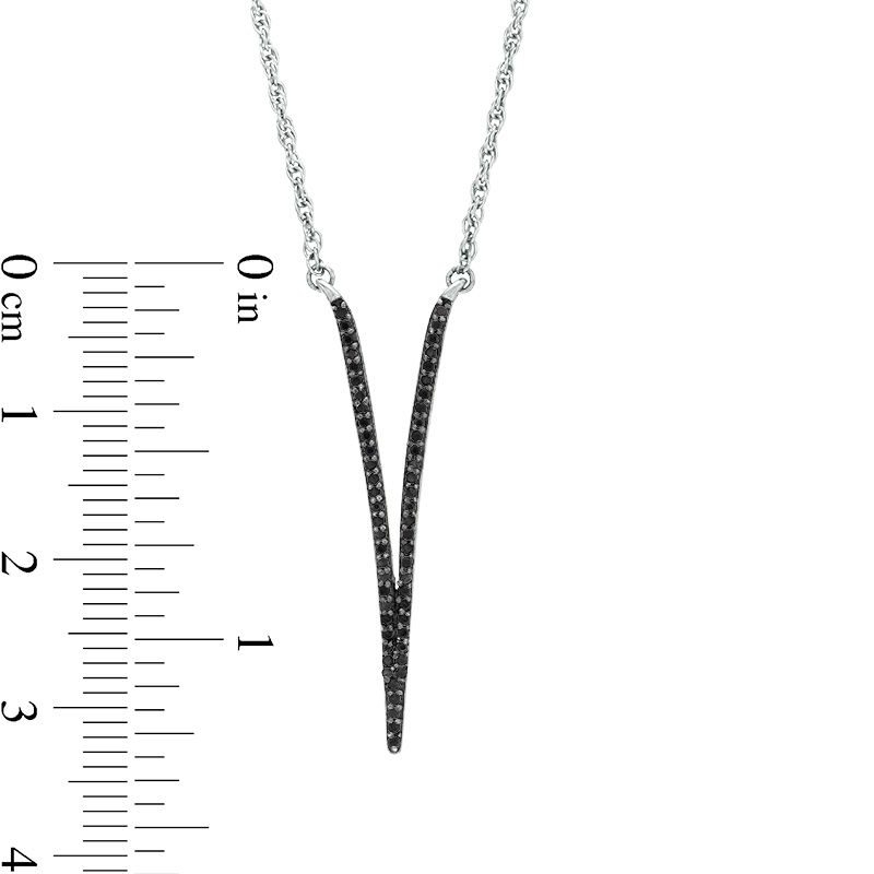 Main Image 3 of 1/4 CT. T.W. Black Diamond Deep "V" Necklace in Sterling Silver