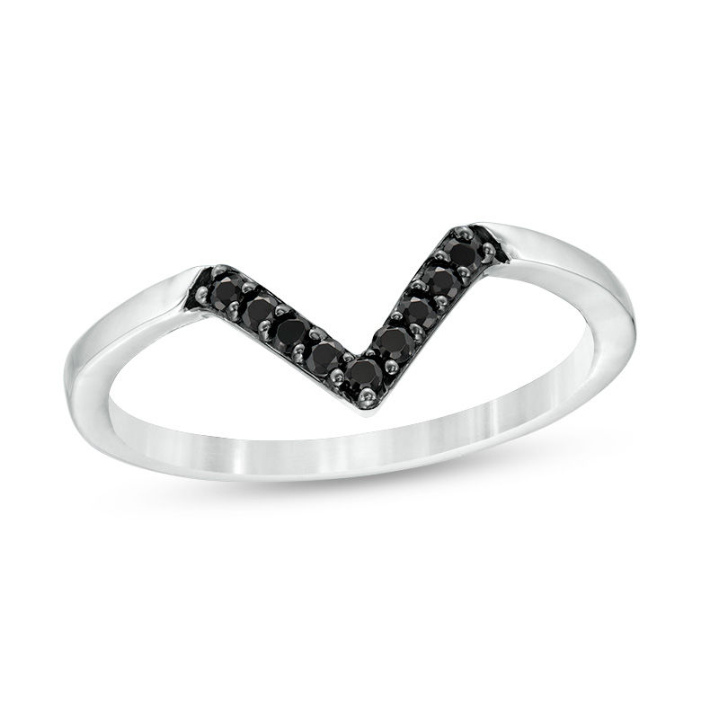 Main Image 1 of 1/8 CT. T.W. Black Diamond Chevron Ring in Sterling Silver