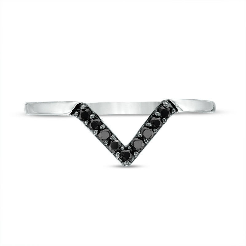 Main Image 4 of 1/8 CT. T.W. Black Diamond Chevron Ring in Sterling Silver