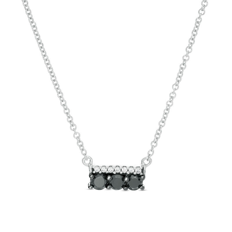 1/4 CT. T.W. Enhanced Black and White Diamond Three Stone Bar Necklace in Sterling Silver