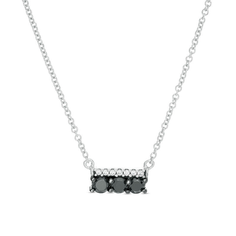 Main Image 1 of 1/4 CT. T.W. Enhanced Black and White Diamond Three Stone Bar Necklace in Sterling Silver