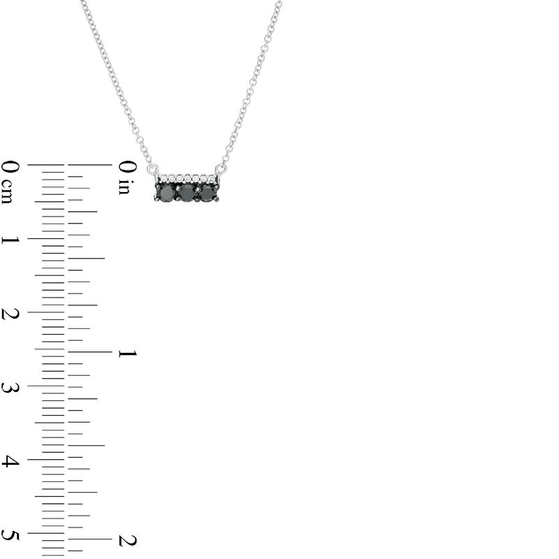 Main Image 3 of 1/4 CT. T.W. Enhanced Black and White Diamond Three Stone Bar Necklace in Sterling Silver