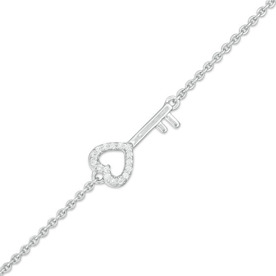 1/20 CT. T.w. Diamond Sideways Heart-Top Key Anklet in Sterling Silver - 10"