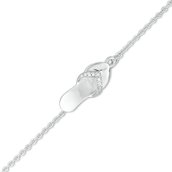 Diamond Accent Flip Flop Dangle Anklet in Sterling Silver - 10"