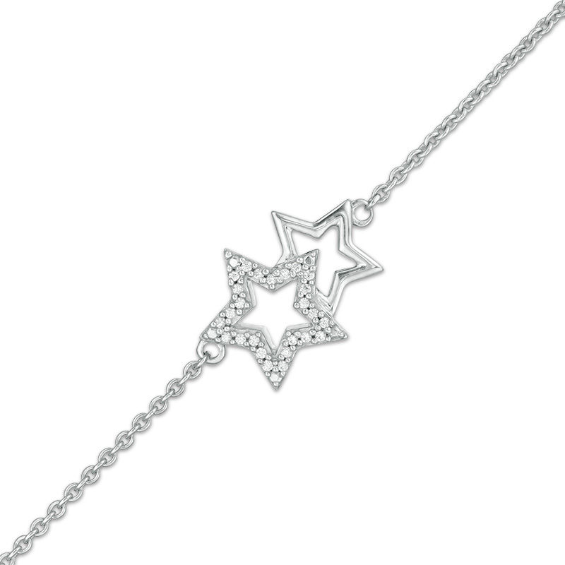 Main Image 1 of 1/20 CT. T.W. Diamond Double Star Anklet in Sterling Silver - 10"