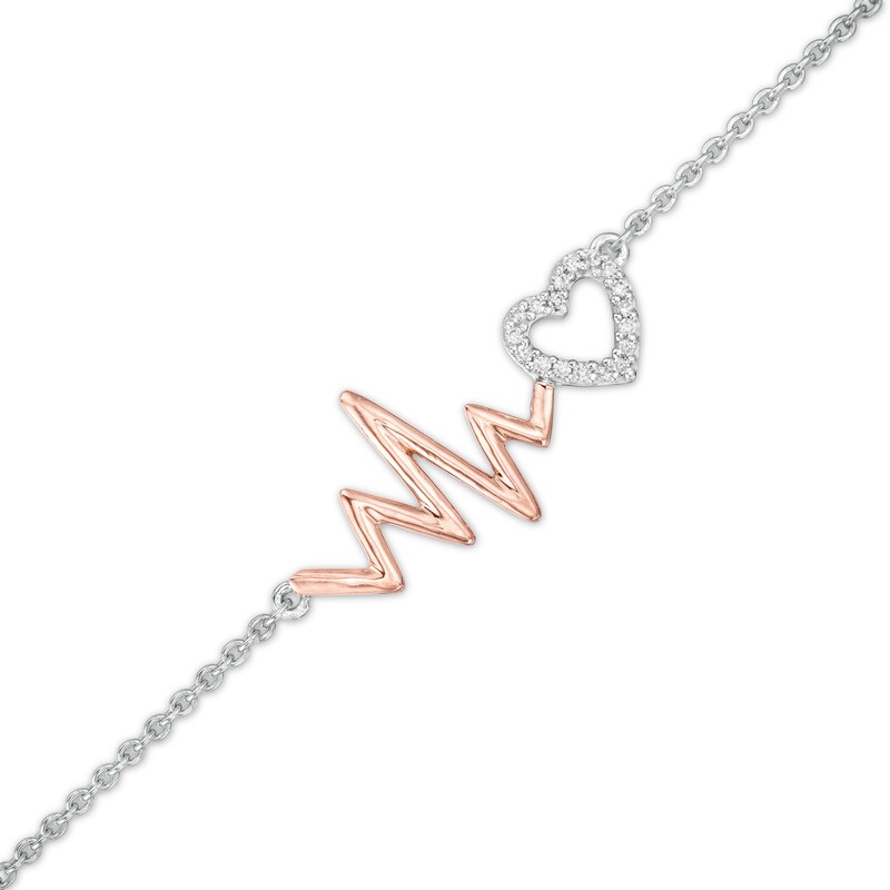 Main Image 1 of 1/20 CT. T.W. Diamond Heartbeat with Heart Anklet in Sterling Silver and 10K Rose Gold - 10"