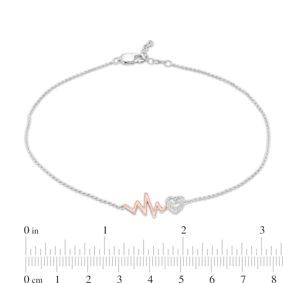 1/20 CT. T.w. Diamond Heartbeat with Heart Anklet in Sterling Silver and 10K Rose Gold - 10"