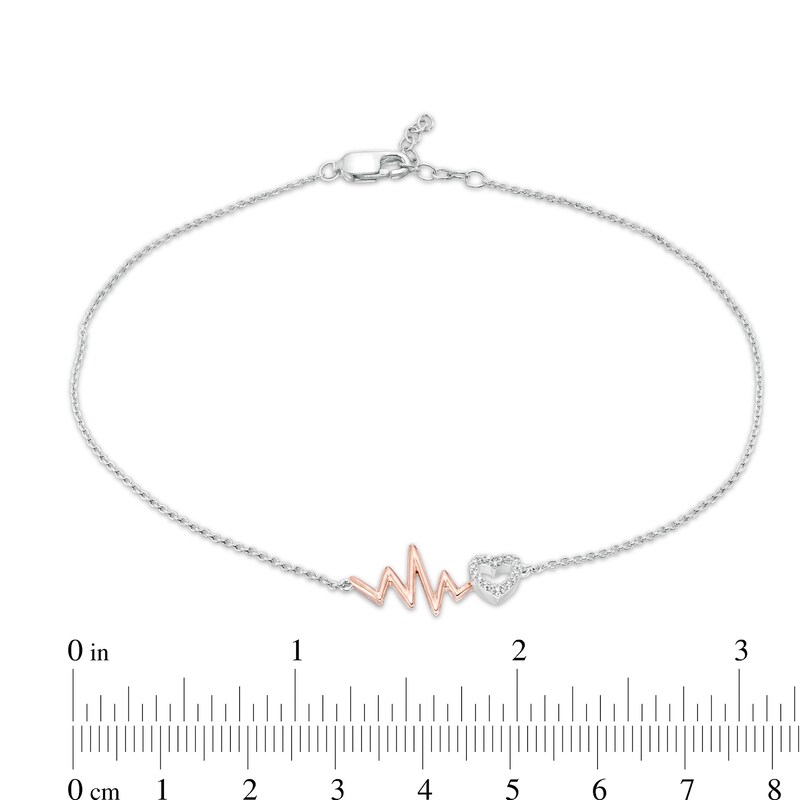 1/20 CT. T.W. Diamond Heartbeat with Heart Anklet in Sterling Silver and 10K Rose Gold - 10"