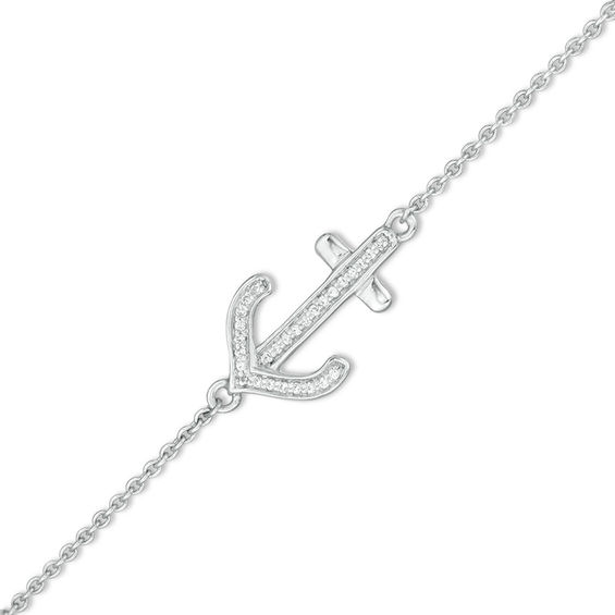 1/20 CT. T.w. Diamond Sideways Anchor Anklet in Sterling Silver - 10"