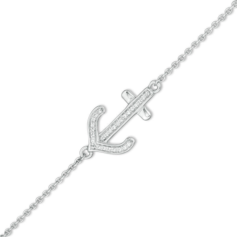 Main Image 1 of 1/20 CT. T.W. Diamond Sideways Anchor Anklet in Sterling Silver - 10"