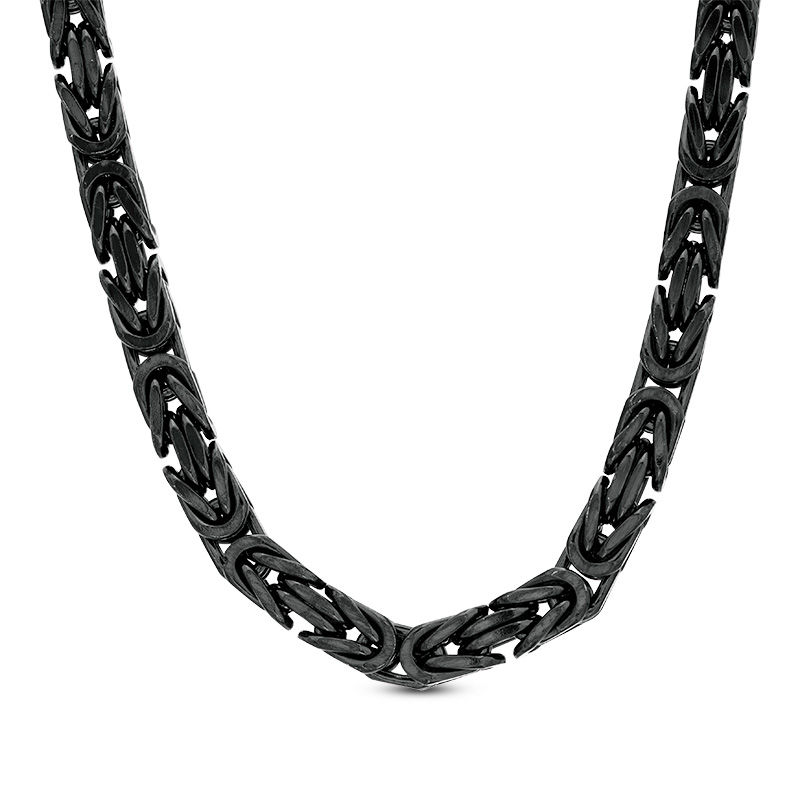 Main Image 1 of Made in Italy Men's 6.0mm Byzantine Chain Necklace in Solid Sterling Silver with Black Ruthenium - 22"