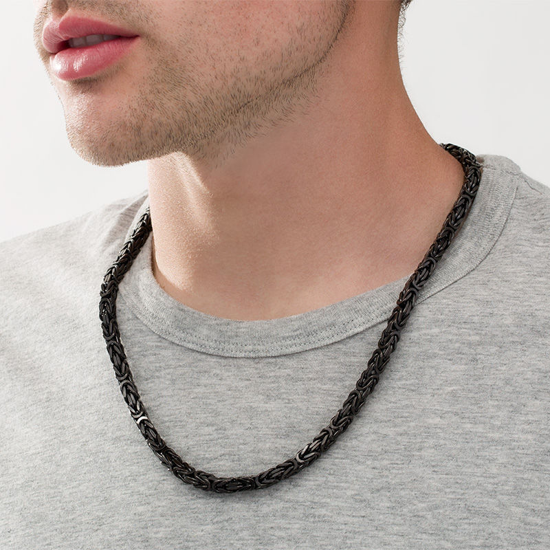 Men's 11.0mm Curb Chain Necklace in Stainless Steel with Black IP - 22