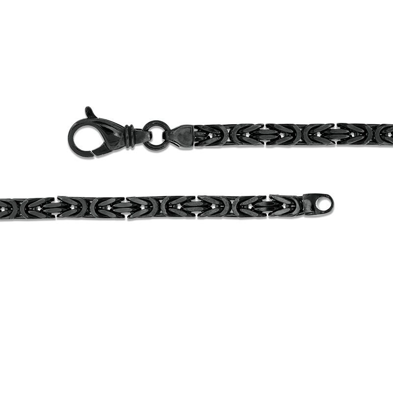 Made in Italy Men's 6.0mm Byzantine Chain Necklace in Solid Sterling Silver with Black Ruthenium - 22"