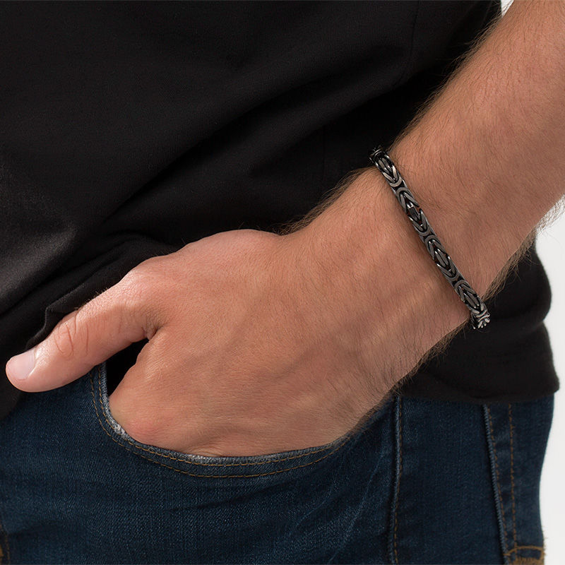 Main Image 2 of Made in Italy 6.0mm Byzantine Chain Bracelet in Solid Sterling Silver with Black Ruthenium - 8.5"