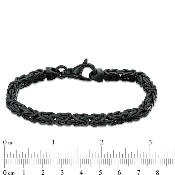 Made in Italy 6.0mm Byzantine Chain Bracelet in Solid Sterling Silver with Black Ruthenium - 8.5"