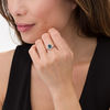 Thumbnail Image 1 of Pear-Shaped London Blue Topaz and Lab-Created White Sapphire Frame Chevron Side Accent Ring in Sterling Silver
