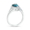 Thumbnail Image 2 of Pear-Shaped London Blue Topaz and Lab-Created White Sapphire Frame Chevron Side Accent Ring in Sterling Silver