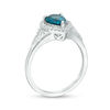 Thumbnail Image 3 of Pear-Shaped London Blue Topaz and Lab-Created White Sapphire Frame Chevron Side Accent Ring in Sterling Silver