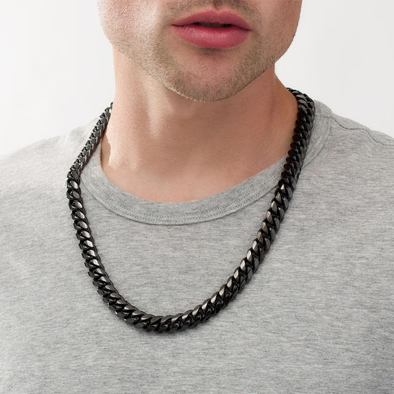 Made in Italy Men's 350 Gauge Cuban Curb Chain Necklace in Sterling Silver with Black Ruthenium - 24"