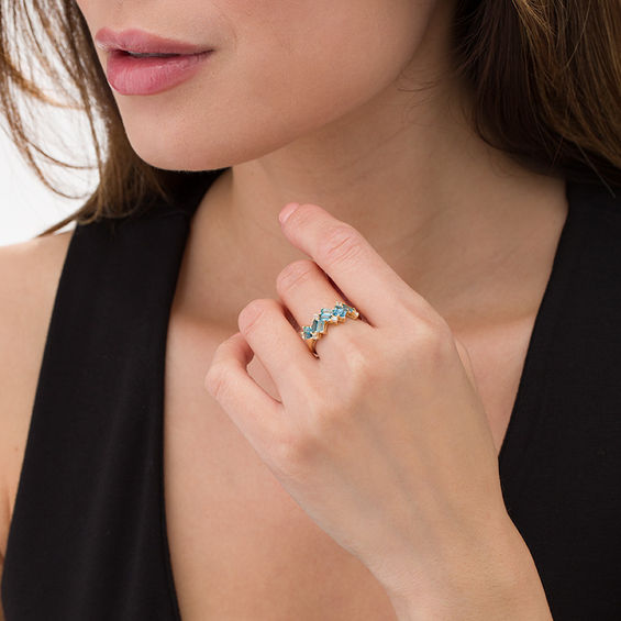Baguette London Blue and White Topaz Zig-Zag Ring in Sterling Silver with 14K Gold Plate