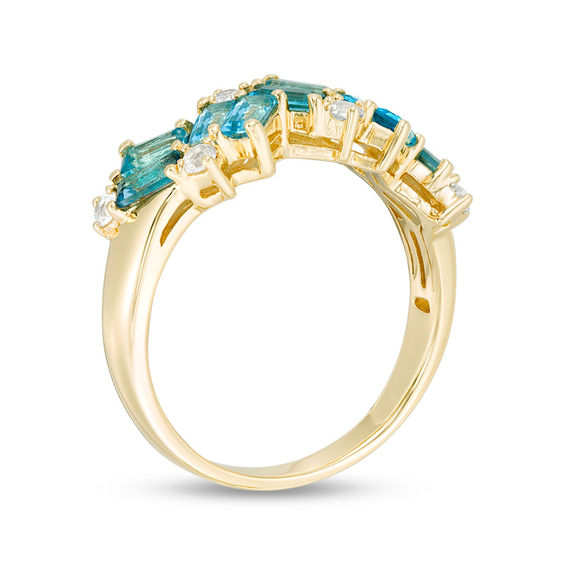 Baguette London Blue and White Topaz Zig-Zag Ring in Sterling Silver with 14K Gold Plate