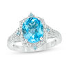 Thumbnail Image 1 of Oval Swiss Blue Topaz and Lab-Created White Sapphire Flower Petal Frame Split Shank Ring in Sterling Silver