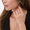 Thumbnail Image 2 of Oval Swiss Blue Topaz and Lab-Created White Sapphire Flower Petal Frame Split Shank Ring in Sterling Silver